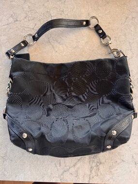 New Coach Y2K Mini Carly Hobo Bag – Black Signature C Jacquard + Purple Interior